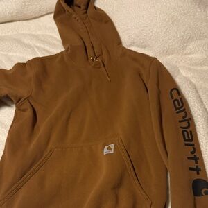 Carhartt Men's Tan Hoodie with Logo Sleeve